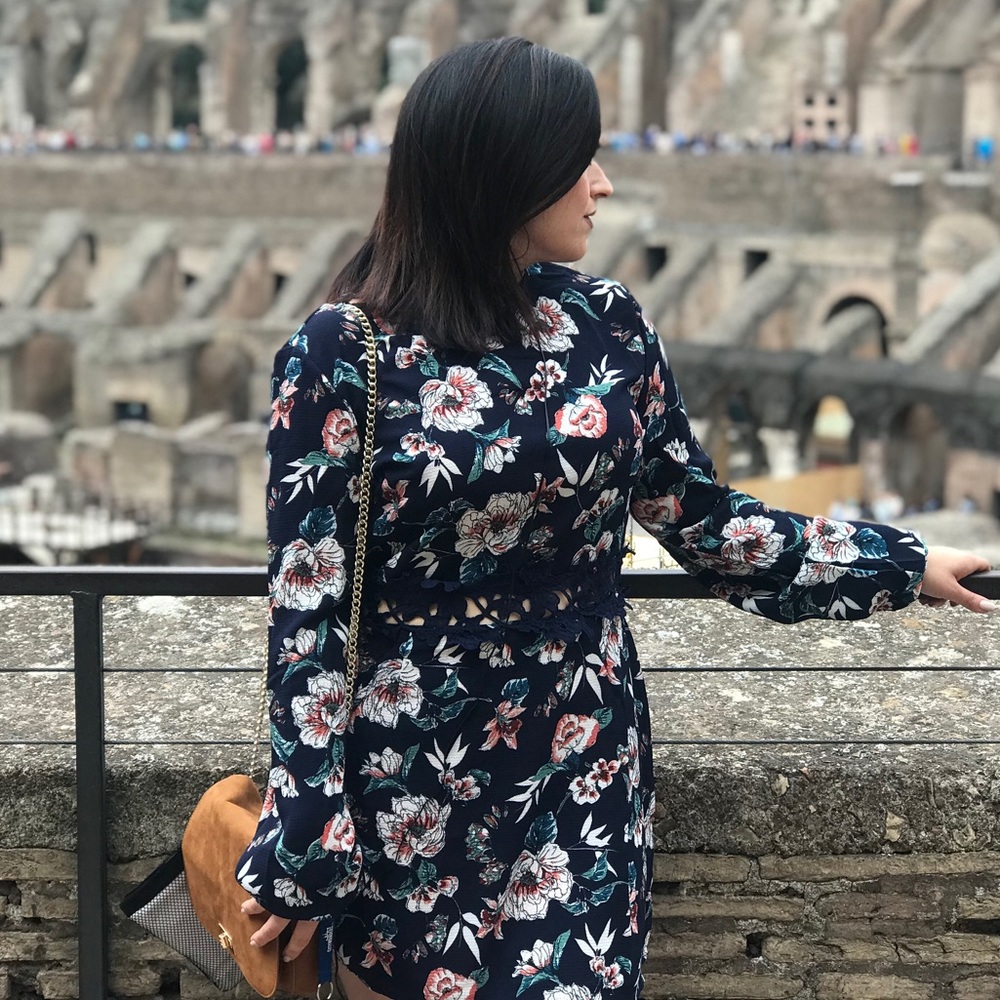 AX Paris Floral Shift Dress with Crochet Waist